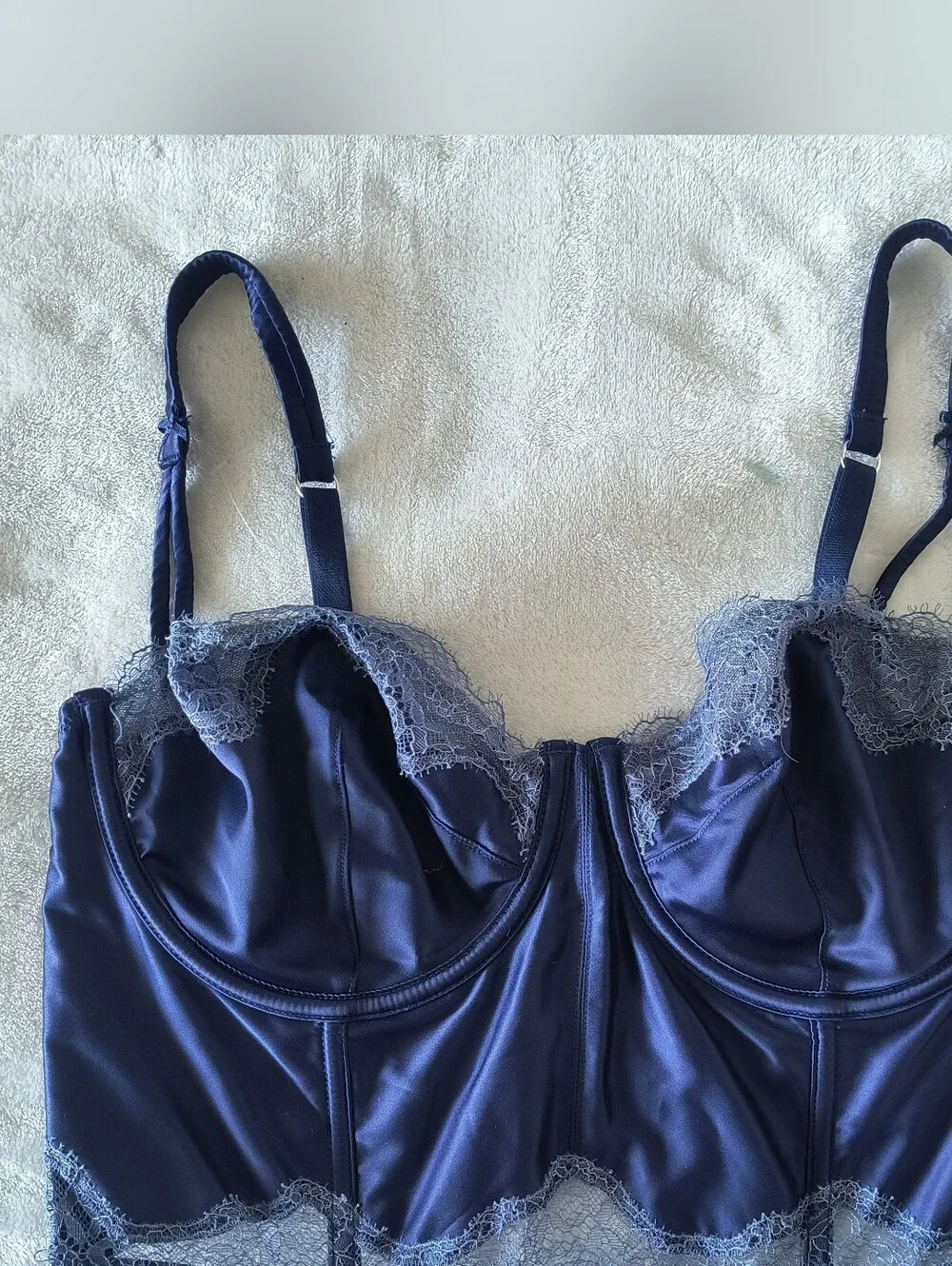 Dream Angels Navy Blue Satin Lace UnLined Balconette Corset Bra 36D